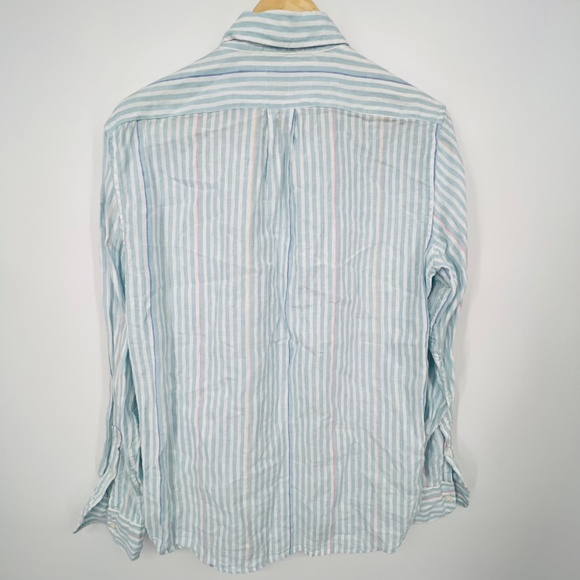 J Crew Baird McNutt Slim 100% Irish Linen Striped Button Down M Pastel Easter - Picture 4 of 8